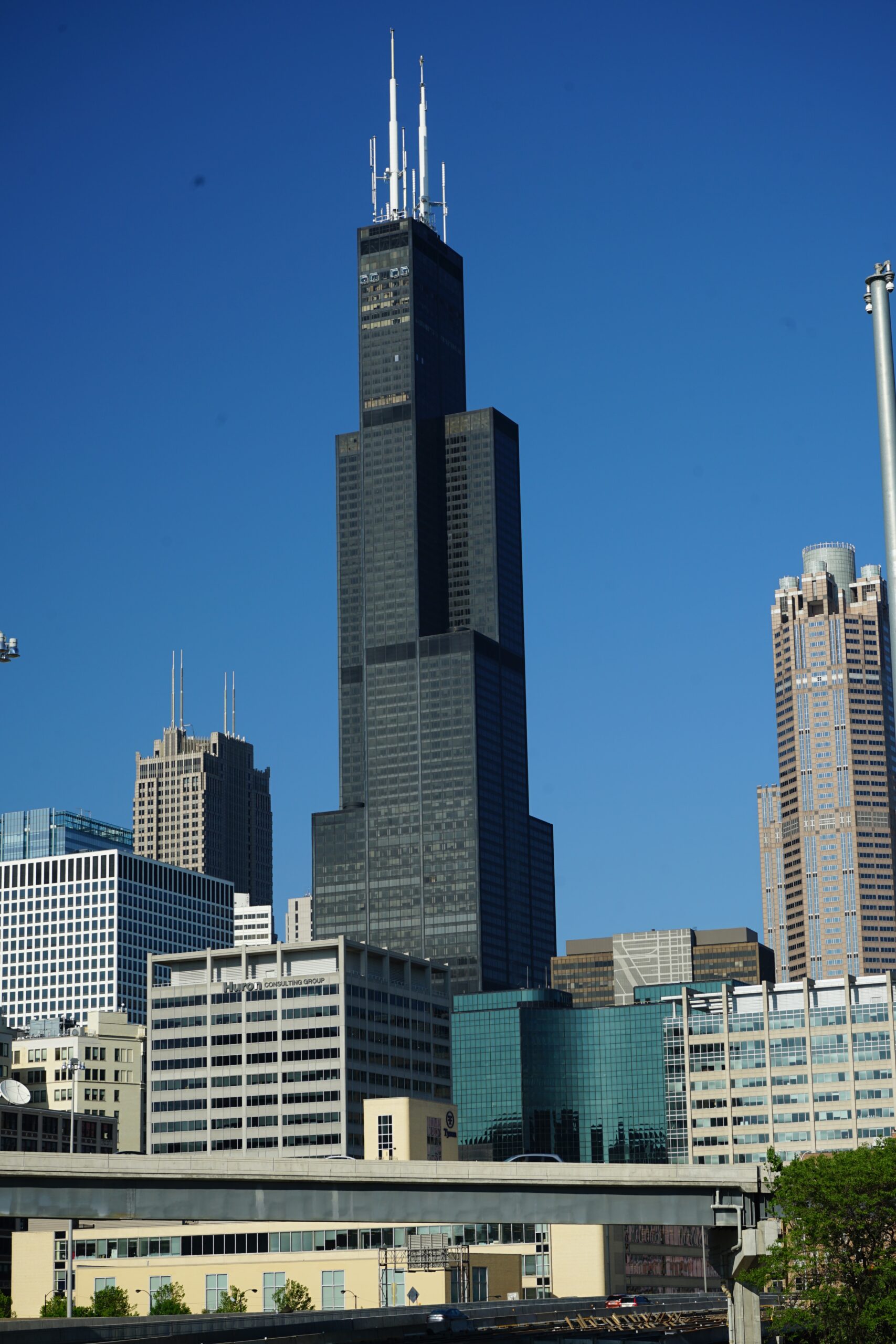 Willis Tower rising above the Chicago skyline on a clear day
